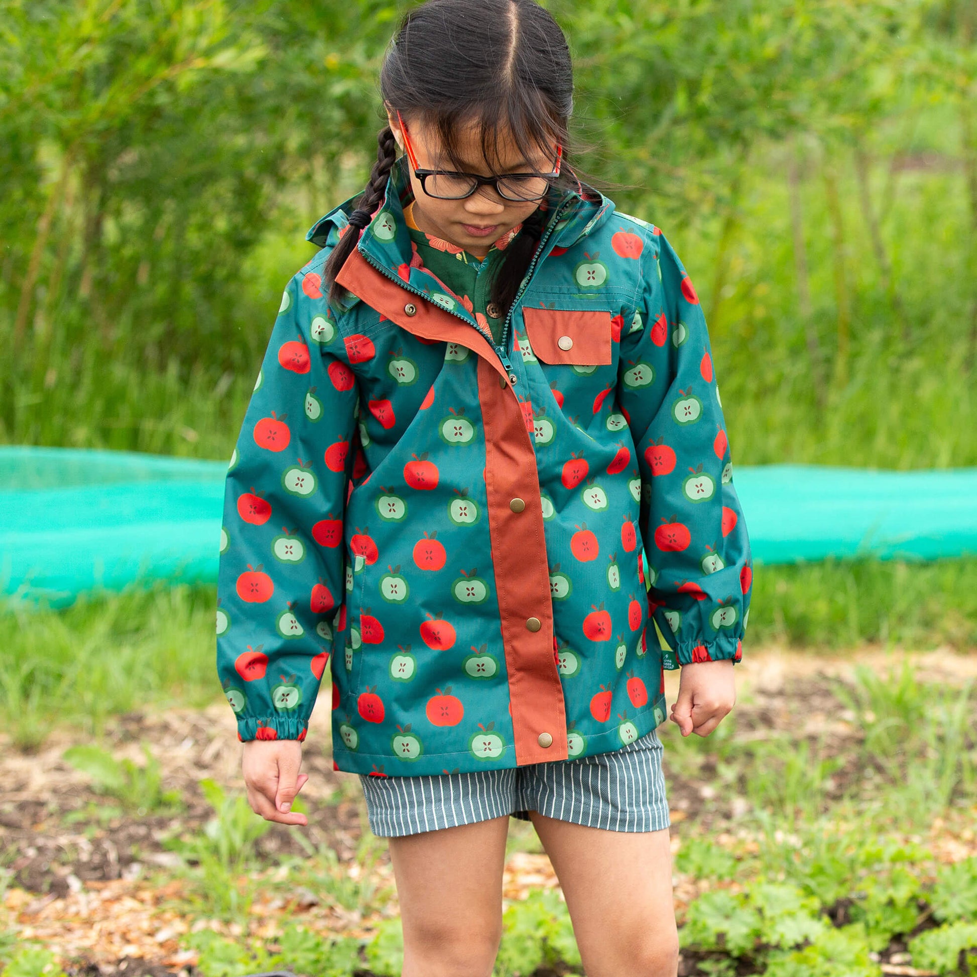 Apple Picking Recycled Waterproof Raincoat Blue / 7-8y