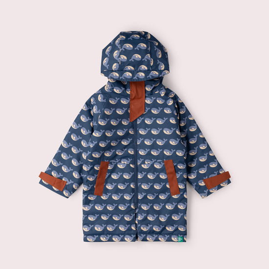 Singing Whales Recycled Waterproof Robe Blue / 5-8y