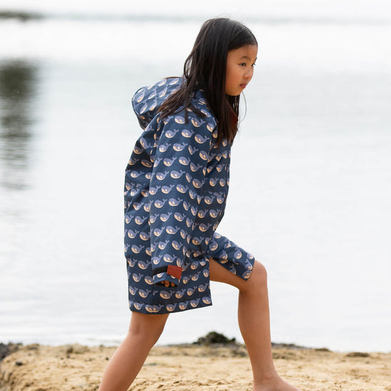 Singing Whales Recycled Waterproof Robe Blue / 5-8y