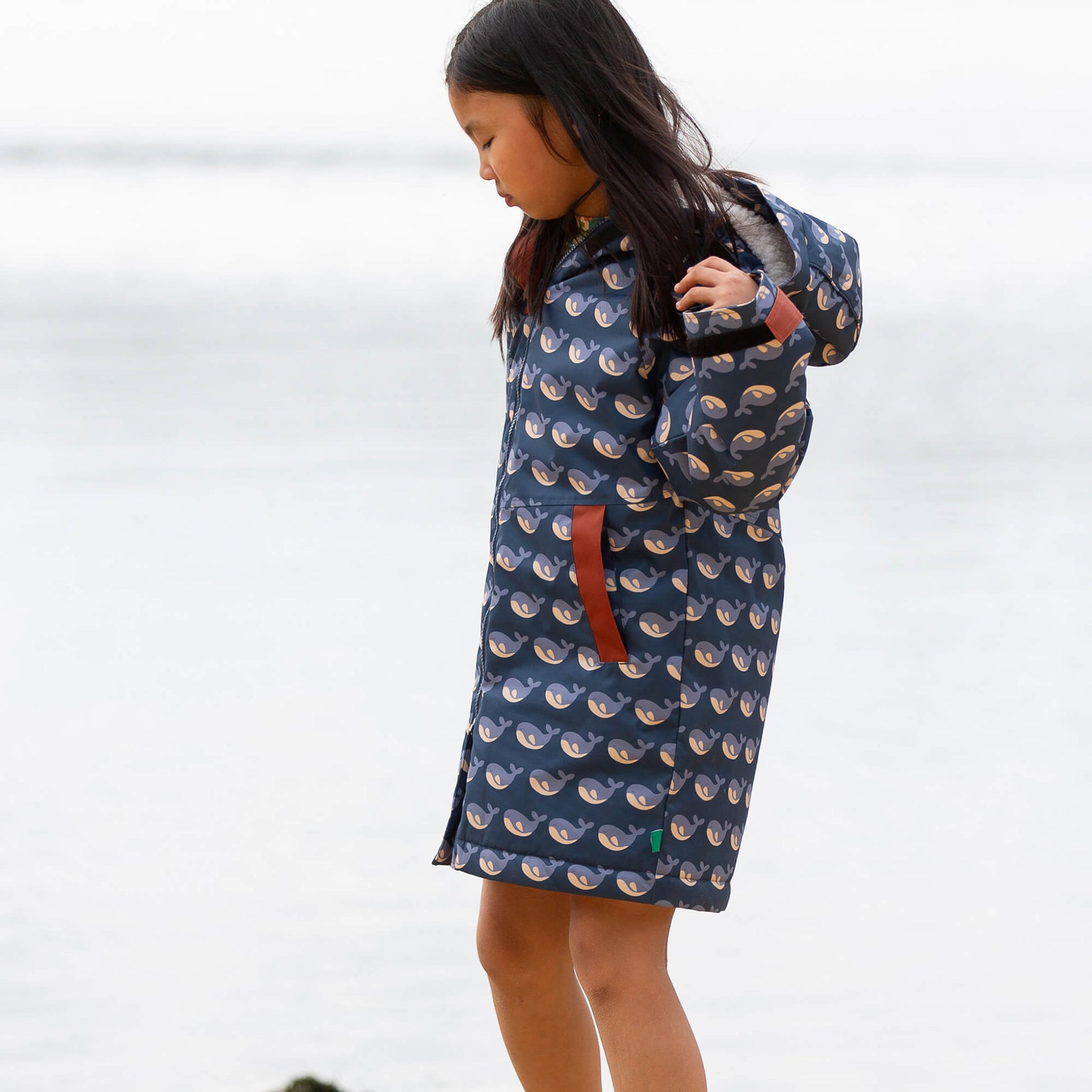 Singing Whales Recycled Waterproof Robe Blue / 5-8y