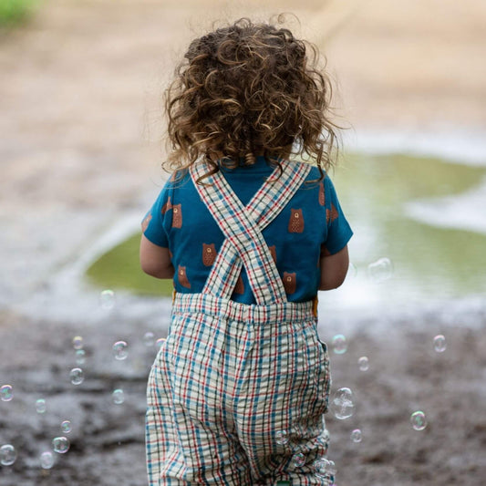 Checked Seersucker Pocket Dungaree Shorts