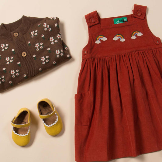 Rainbows Embroidered Corduroy Pinny Dress