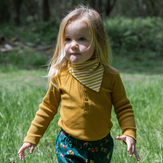 Gold & Green Striped Organic Cotton Dribble Bib Set