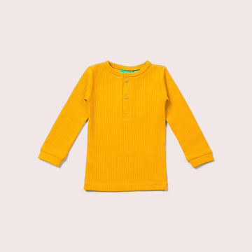 Gold Ribbed Long Sleeve Henley Top