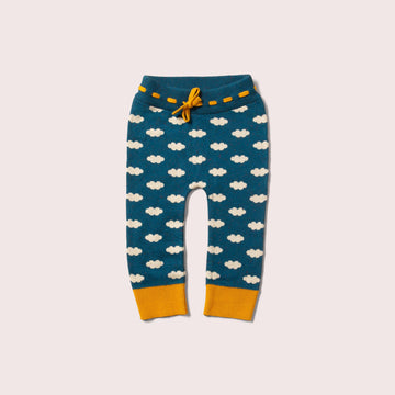 Teal Cloud Tie Waist Knitted Joggers