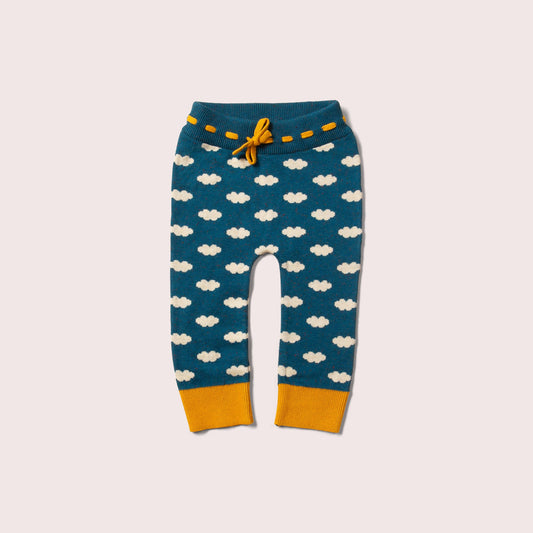 Teal Cloud Tie Waist Knitted Joggers