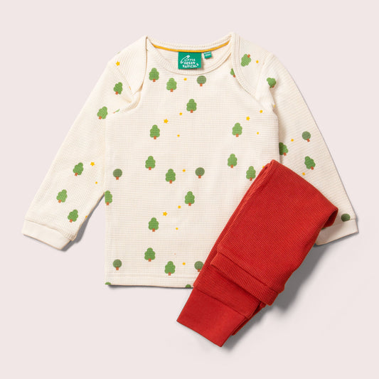 Cream Winter Trees Organic Waffle T-Shirt & Jogger Playset