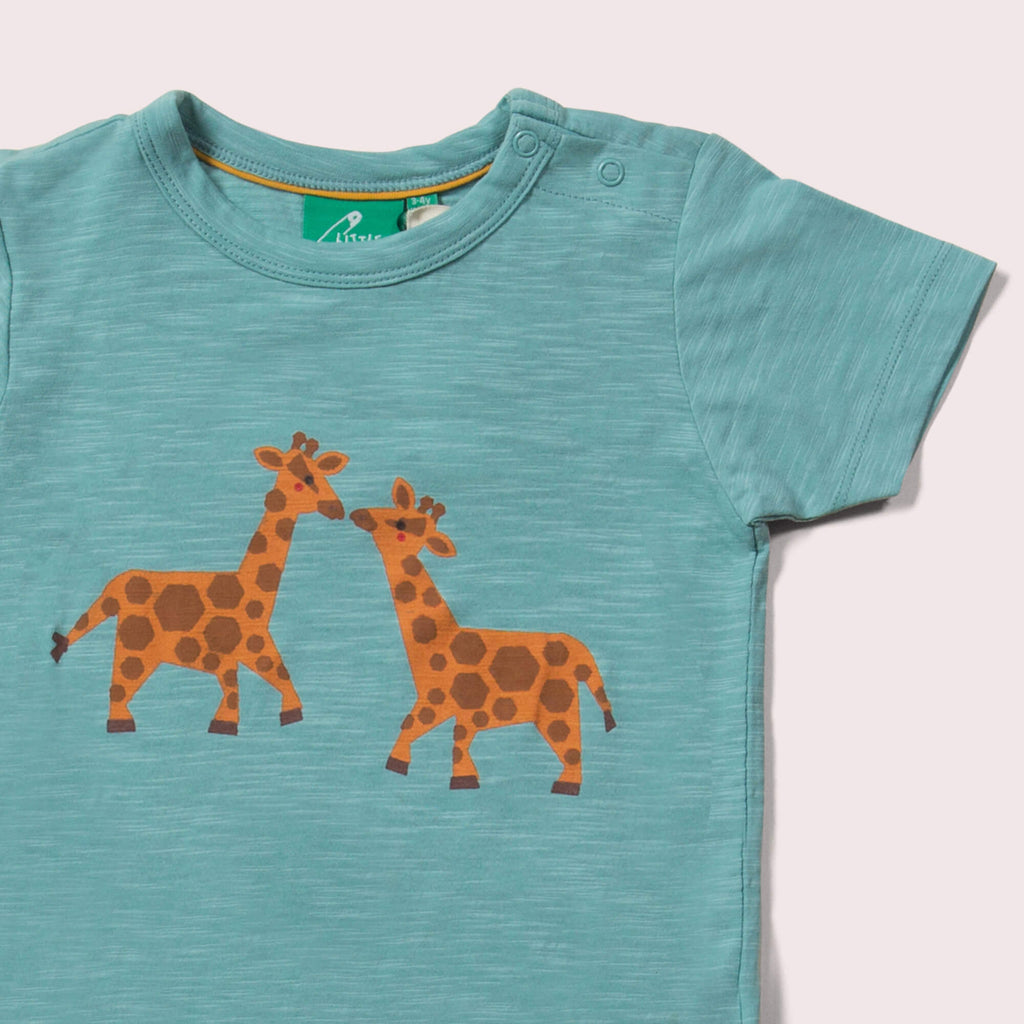 Little-Green-Radicals-Blue-And-Orange-Short-Sleeve-T-Shirt-With-Giraffe-Print-Closeup