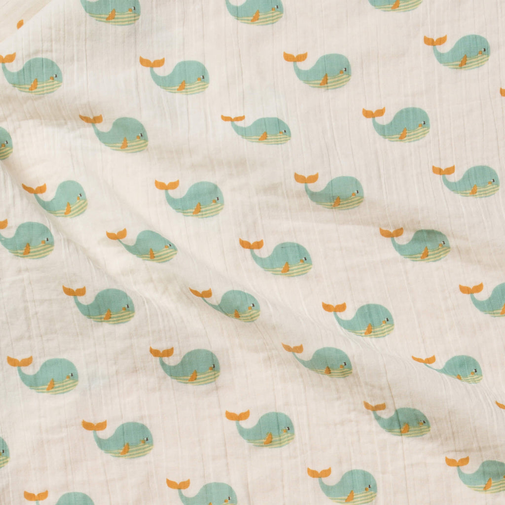 Little-Green-Radicals-Blue-Organic-Baby-Muslin-Set-2-Pack-With-Whale-Print-Closeup