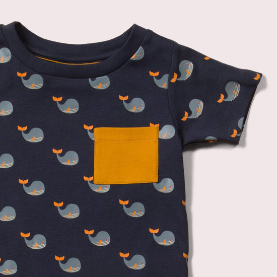 Little-Green-Radicals-Blue-T-Shirt-And-Jogger-Playset-With-Whale-Print-Closeup-View