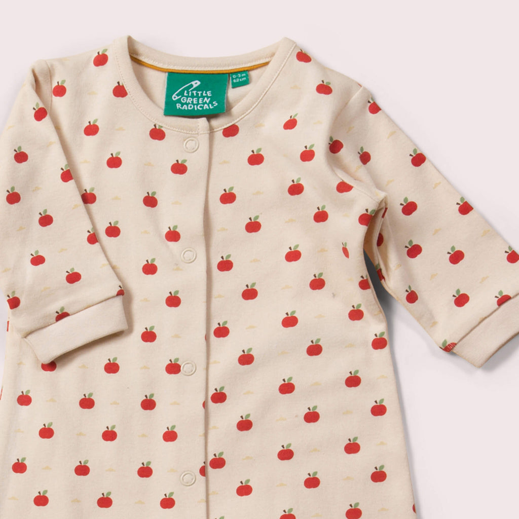 Little-Green-Radicals-Cream-Organic-Babygrow-With-Apple-Print-Closeup