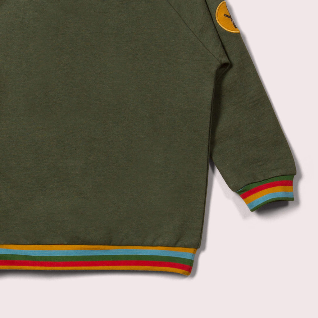 Little-Green-Radicals-Green-Marl-Sweatshirt-With-Rainbow-Pattern-Arm-Closeup