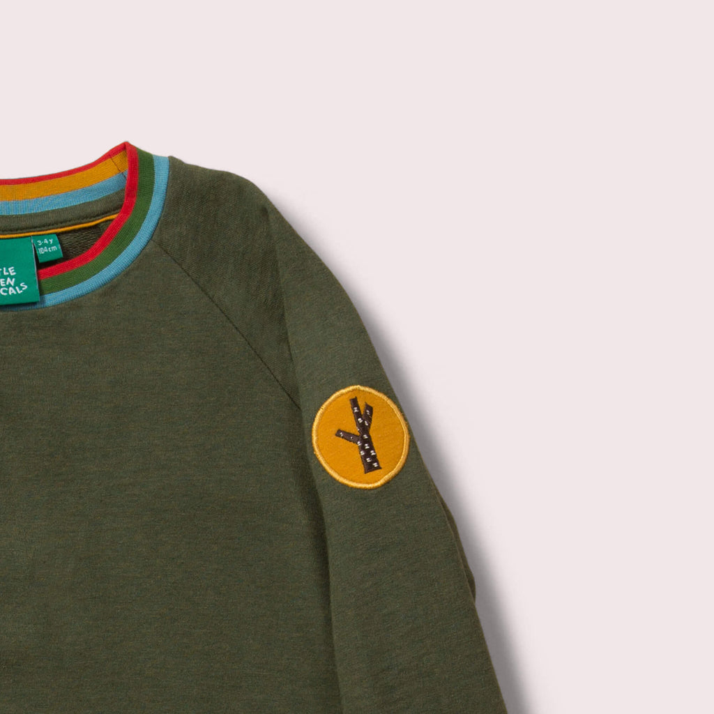 Little-Green-Radicals-Green-Marl-Sweatshirt-With-Rainbow-Pattern-Closeup-View