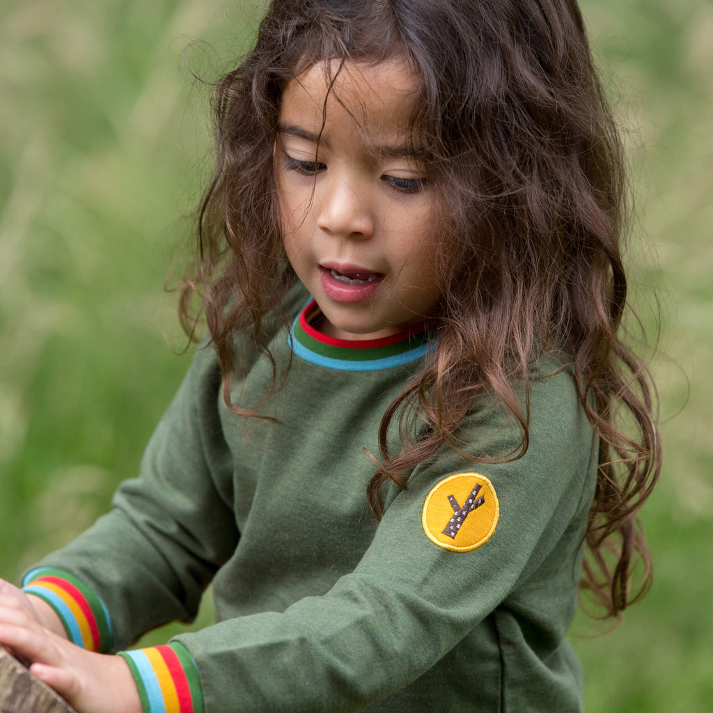 Little-Green-Radicals-Green-Marl-Sweatshirt-With-Rainbow-Pattern-Kid-Closeup