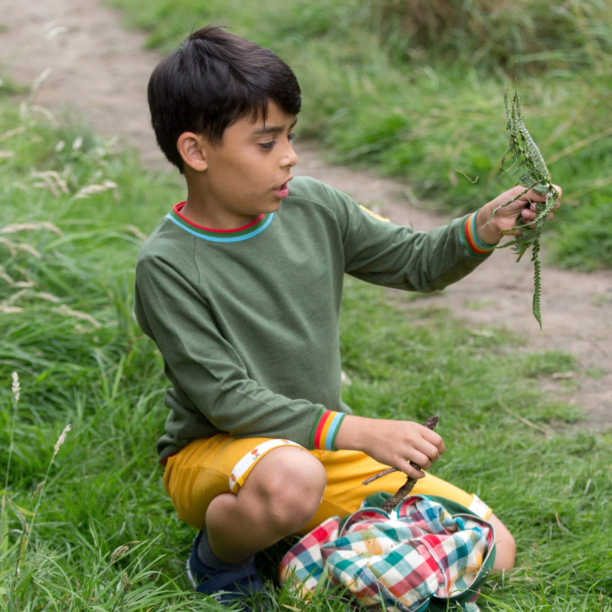 Little-Green-Radicals-Green-Marl-Sweatshirt-With-Rainbow-Pattern-Kid