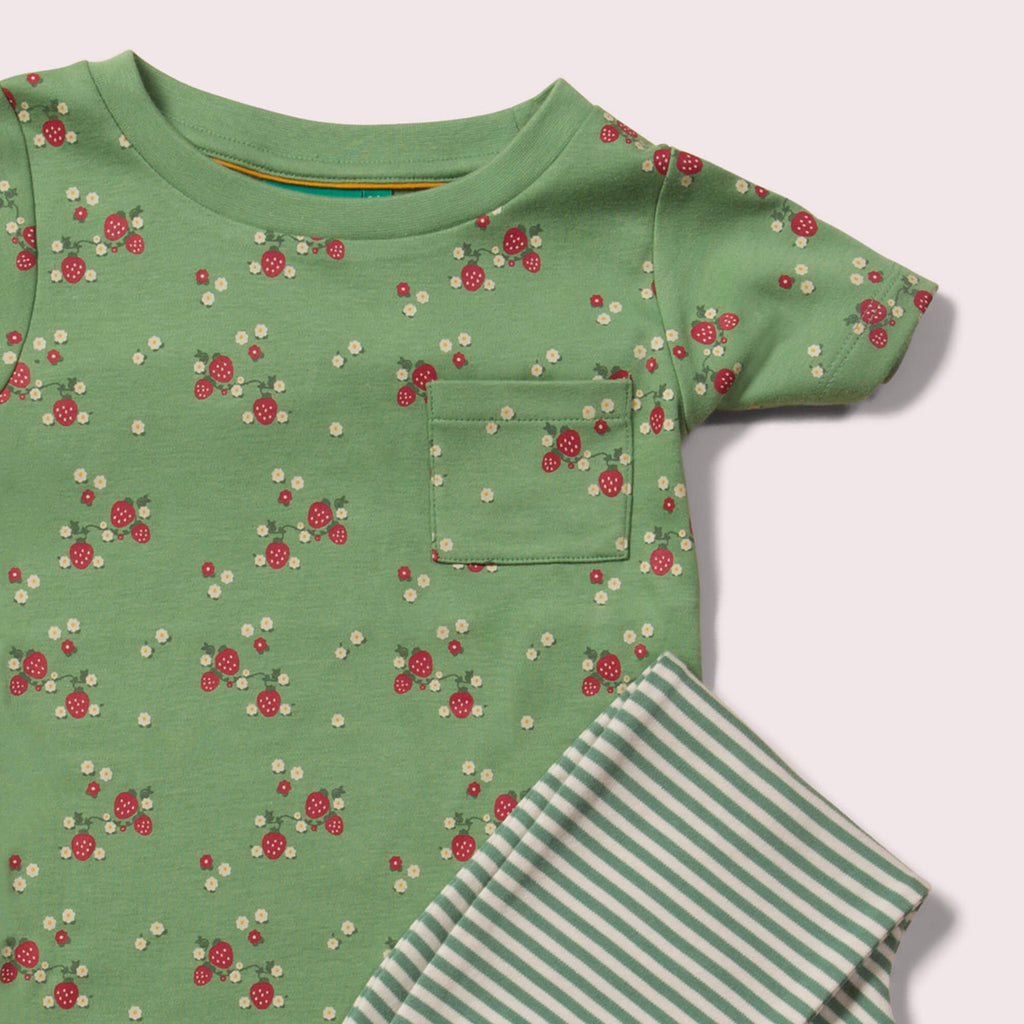 Little-Green-Radicals-Green-T-Shirt-And-Jogger-Playset-With-Strawberry-Print-Closeup