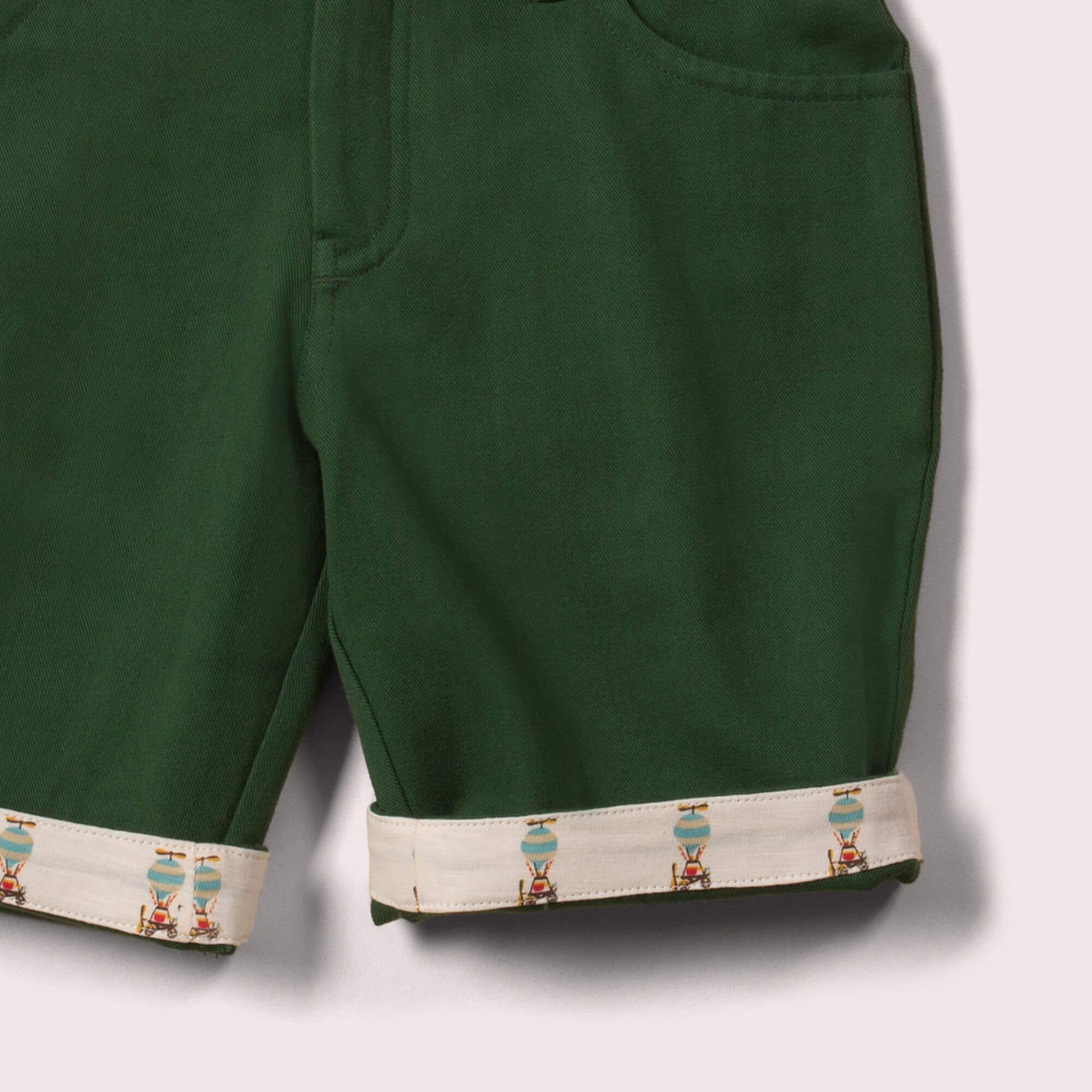 Little-Green-Radicals-Green-Twill-Sunshine-Shorts-Closeup-View