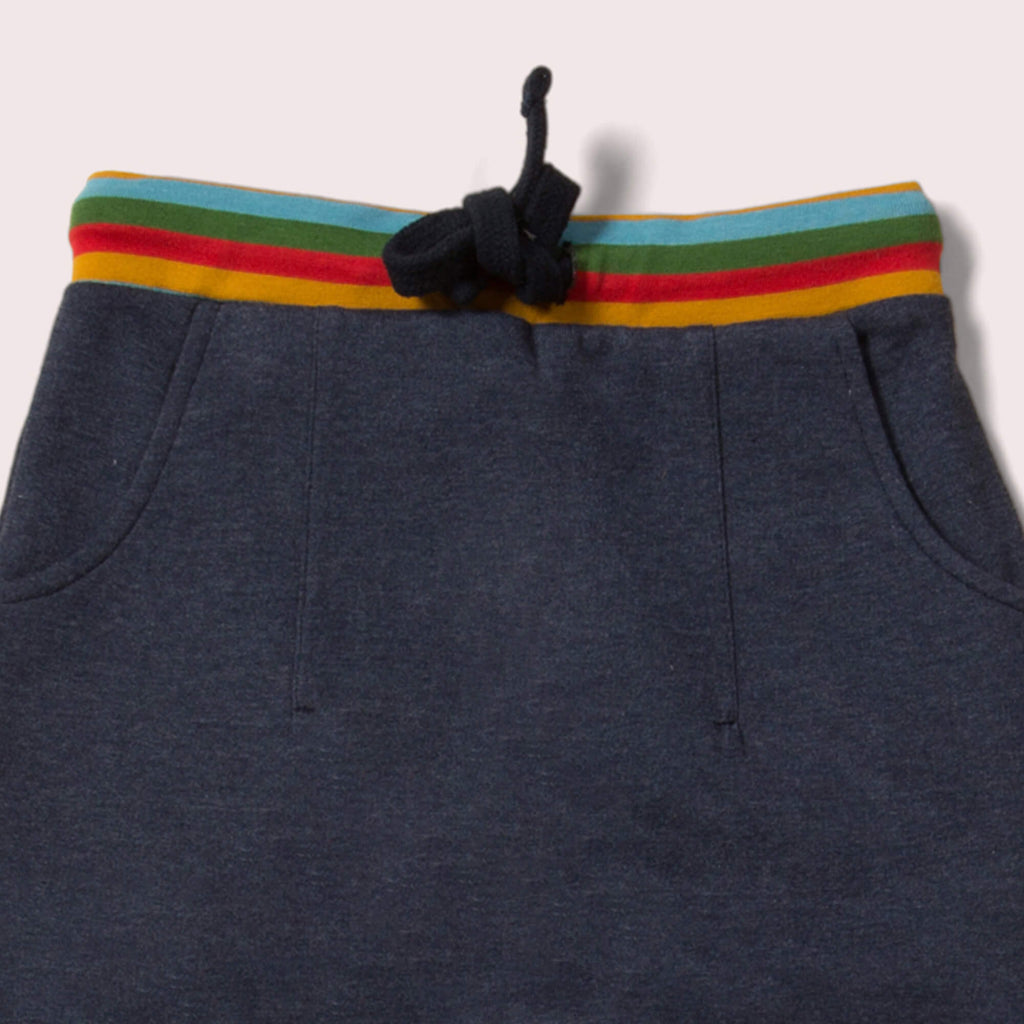 Little-Green-Radicals-Navy-Blue-Marl-Organic-Comfy-Joggers-With-Rainbow-Pattern-Closeup