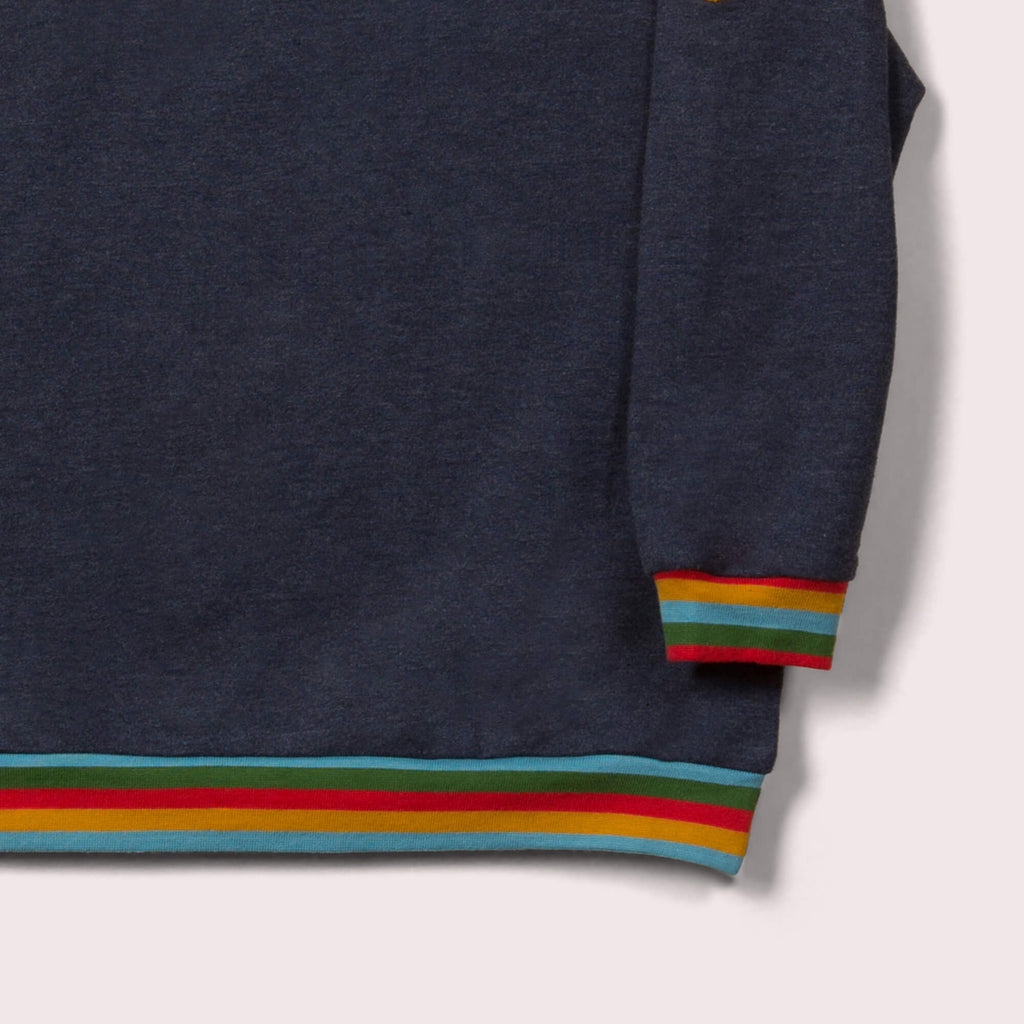 Little-Green-Radicals-Navy-Blue-Marl-Sweatshirt-With-Rainbow-Pattern-Closeup-View