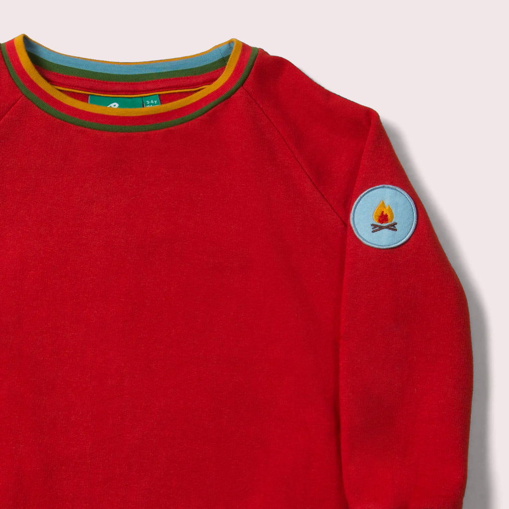 Little-Green-Radicals-Red-Marl-Sweatshirt-With-Rainbow-Pattern-Closeup