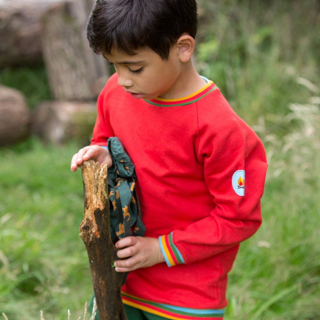 Little-Green-Radicals-Red-Marl-Sweatshirt-With-Rainbow-Pattern-Kid-Closeup