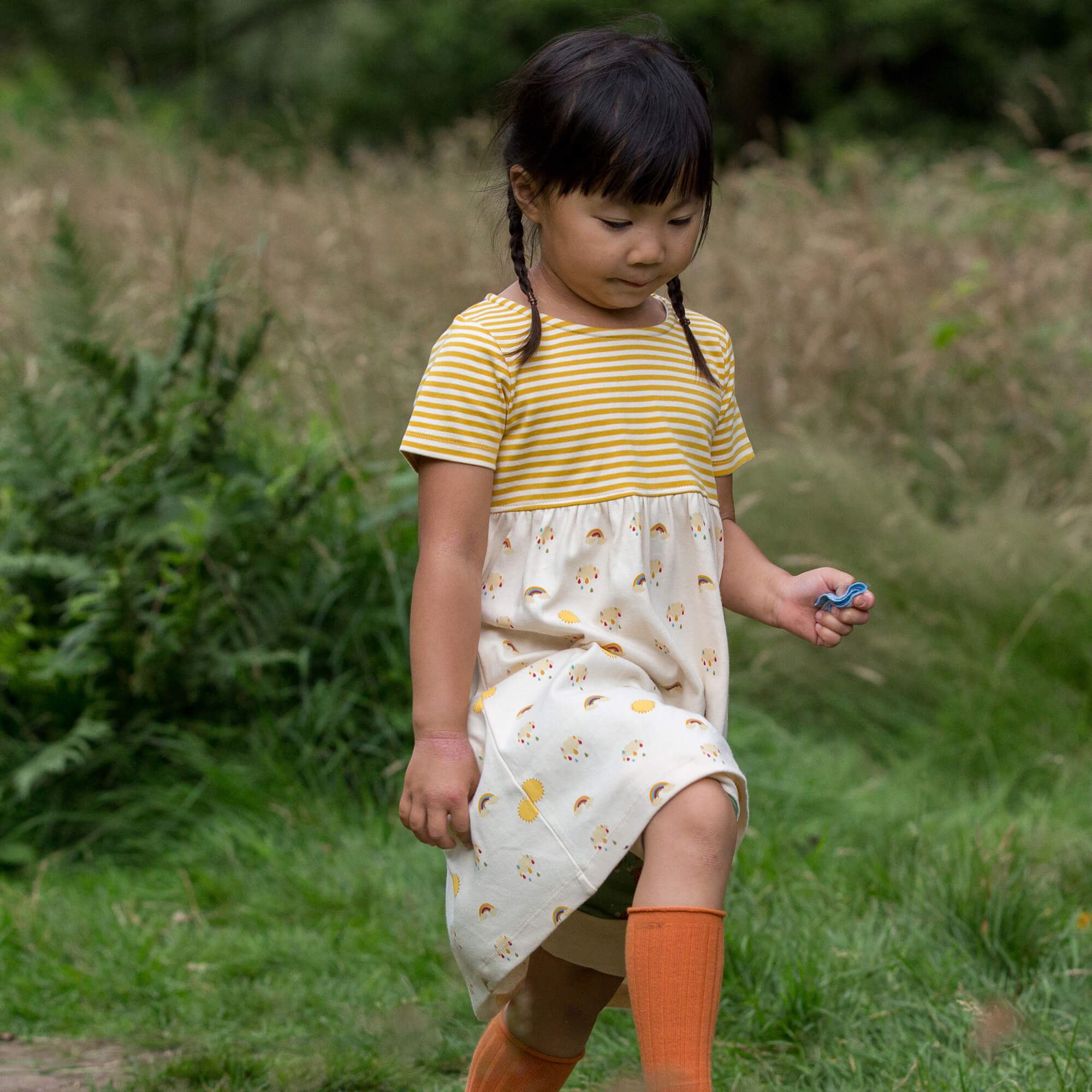 Little-Green-Radicals-Yellow-And-Cream-DressSet-With-Sunshine-Rainbow-Print-Kid