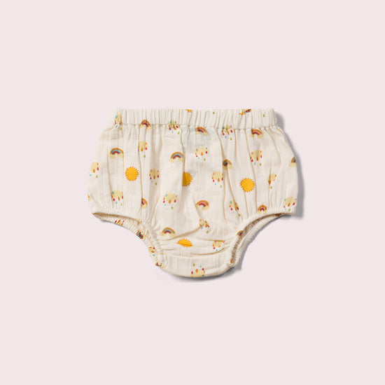 Little-Green-Radicals-Yellow-Organic-Muslin-Bloomer-Set-2-Pack-With-Sunshine-And-Rainbow-Print-Single