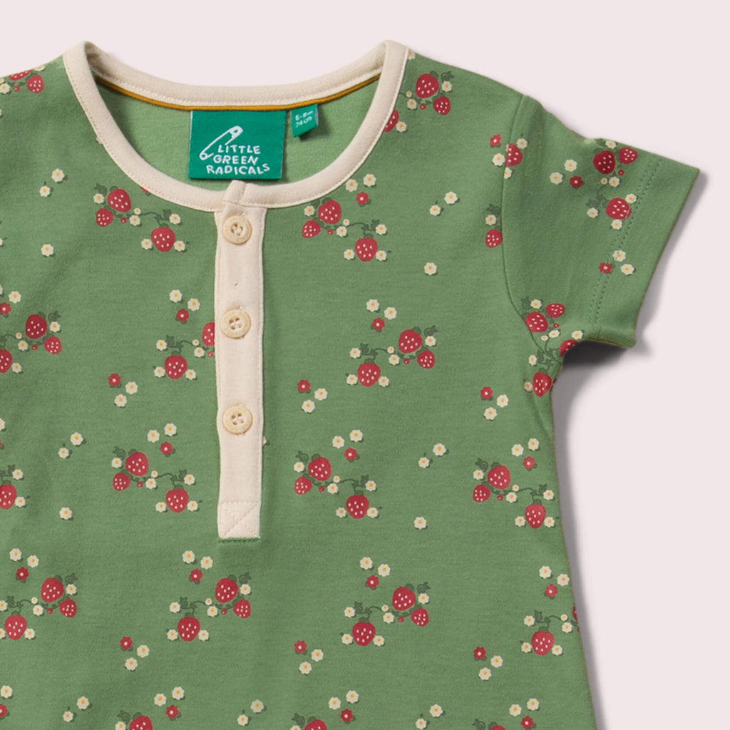 Little-Green-Radicals_Green-and_Red-Organic-Shortie-Romper-With-Strawberry-and-Flower-Print-Closeup