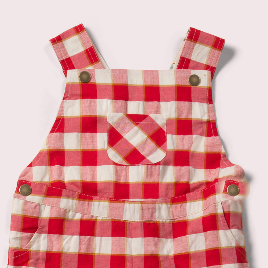 Little-Green-Radicals_Red-And_Cream-Shortie-Dungarees-With-Check-Pattern-Closeup