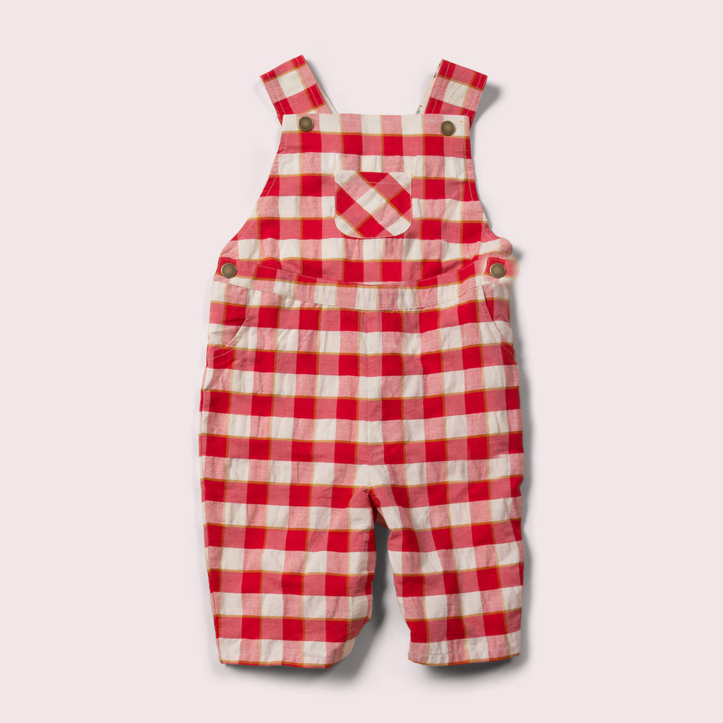 Little-Green-Radicals_Red-And_Cream-Shortie-Dungarees-With-Check-Pattern