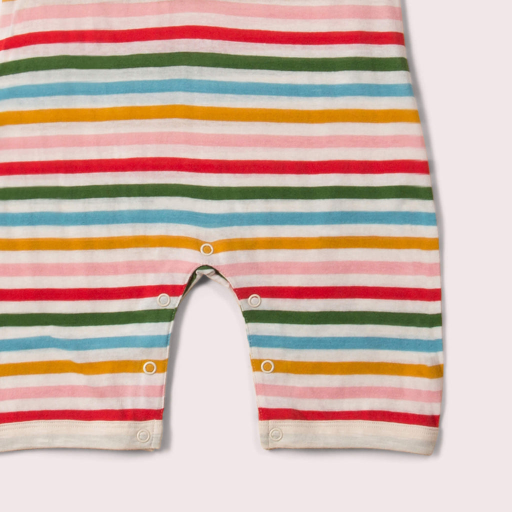 Little-Green-Radicals_Red-Green-Blue-Orange_Pink-and-Cream-Striped-Organic-Shortie-Romper-With-Rainbow-Print-Closeup-View