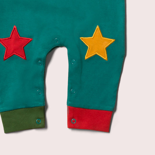 Sea Green Star Knee Patch Dungarees