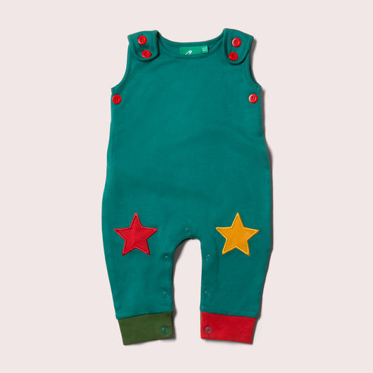 Sea Green Star Knee Patch Dungarees