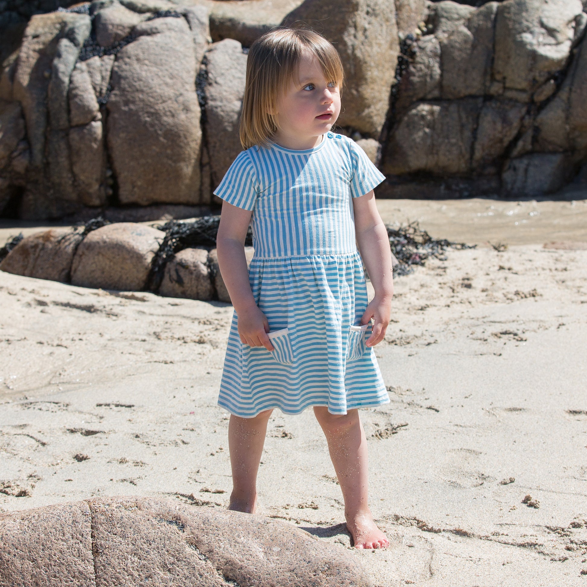 Corn Silk Blue Stripes Forever Dress Little Green Radicals Corn Silk Blue Stripes Forever Dress Little Green Radicals