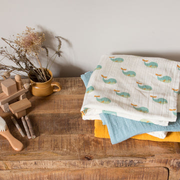Golden Whales Organic Large Baby Muslin Set - 2 Pack