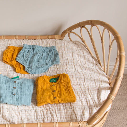 Sky Blue Muslin Loose Short Sleeve Henley Top