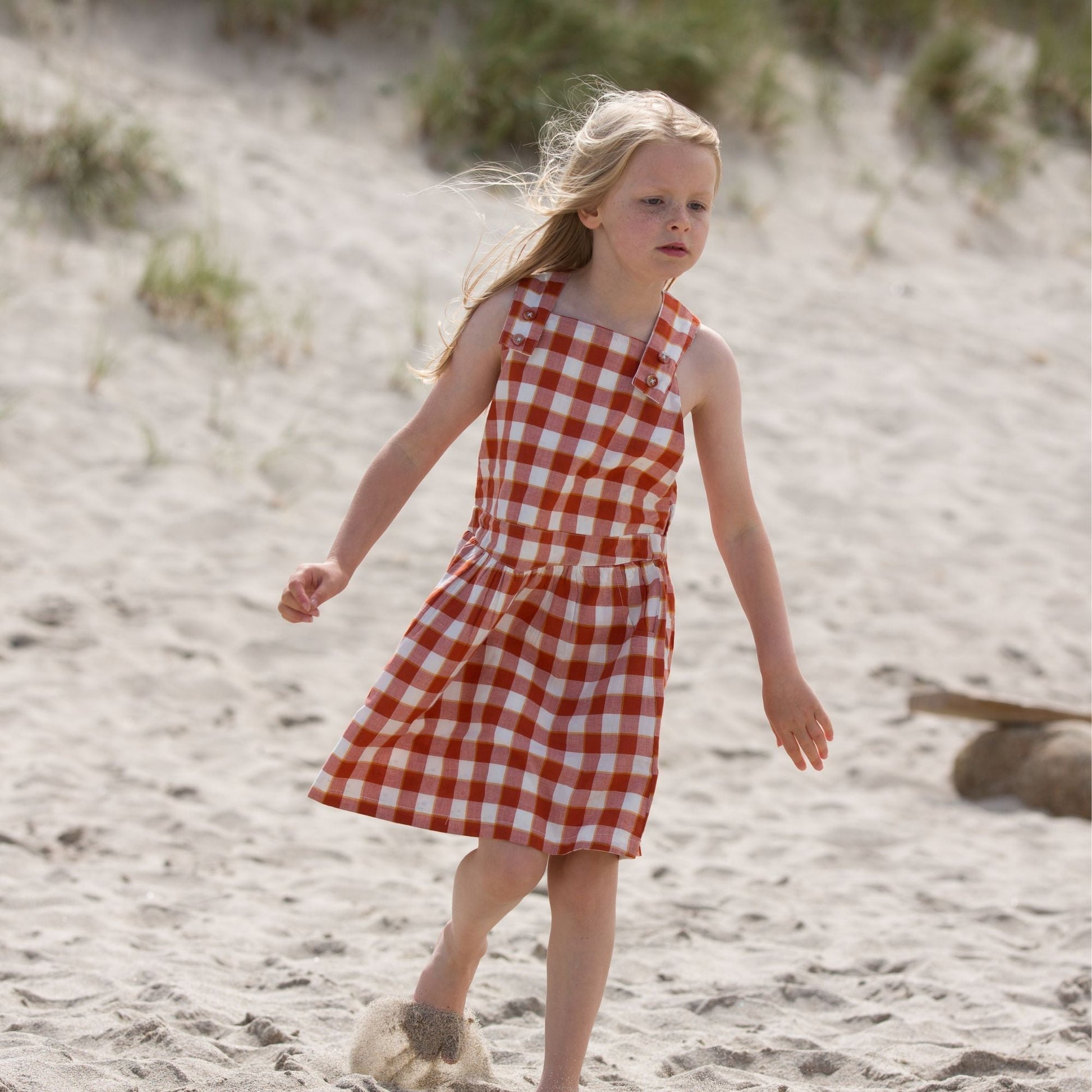 Soft Red Checkered Reversible Pinafore Dress Soft Red Checkered Reversible Pinafore Dress