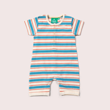 Blue & Walnut Striped Organic Summer Romper