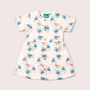 Bluebirds Button Through Short Sleeve Dress