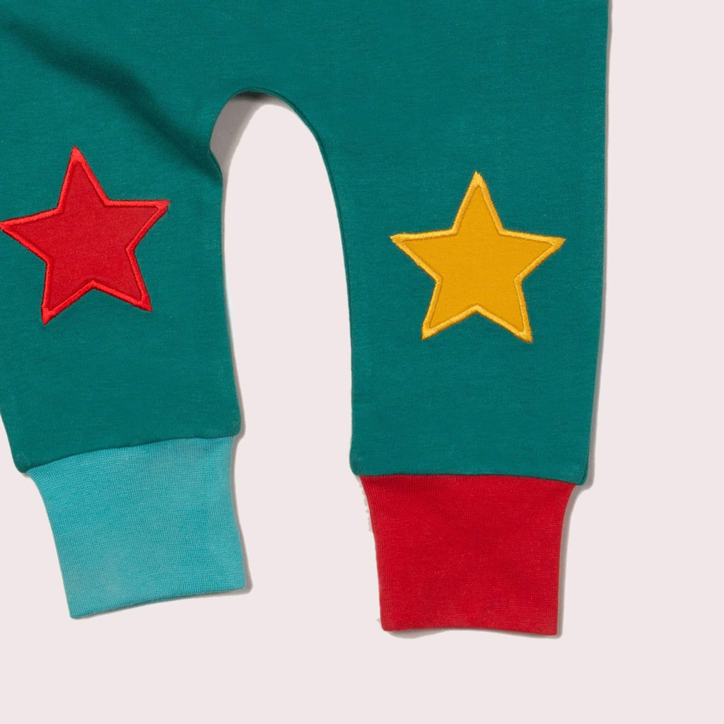 Close up of the Sea Green Star Joggers Knee Patches