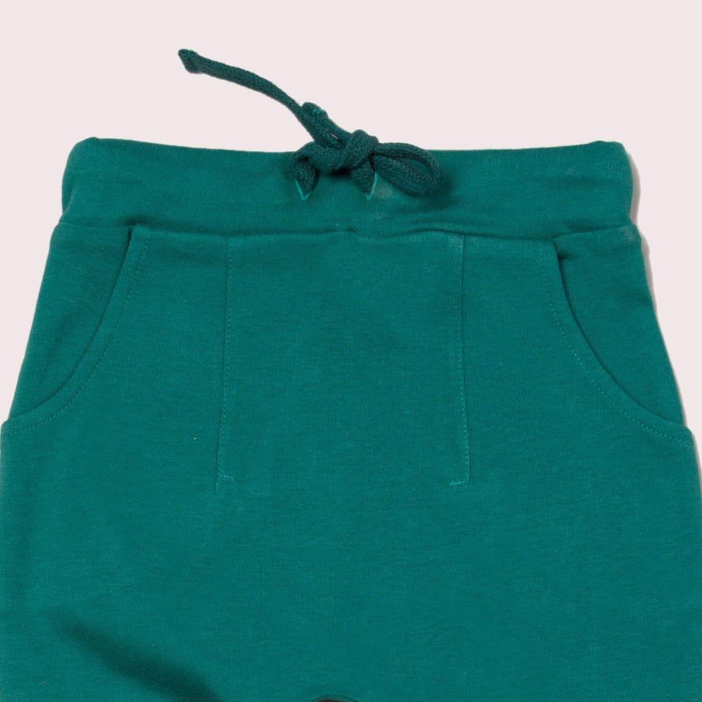 Close up of Sea Green Knee Patch Star Joggers Waistband and pockets