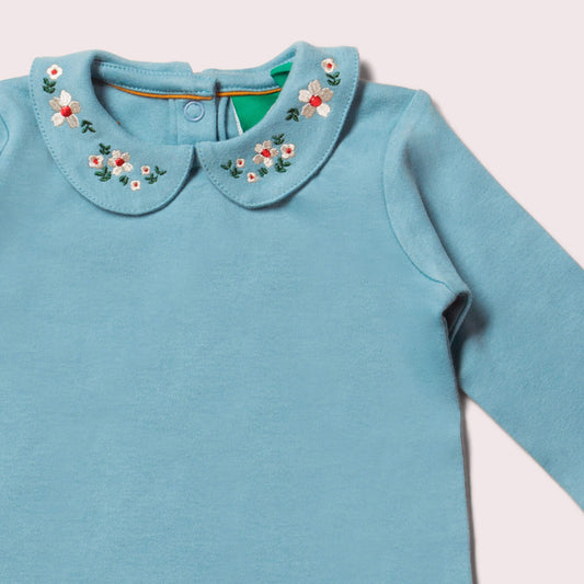 Autumn Flowers Embroidered Organic Baby Bodysuit