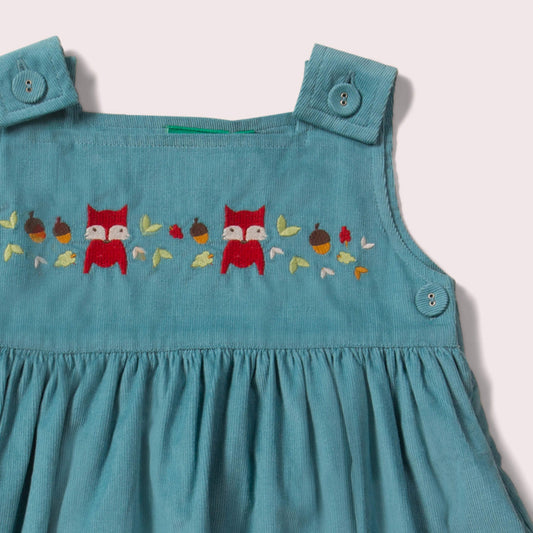 Autumn Foxes Embroidered Corduroy Pinny Dress