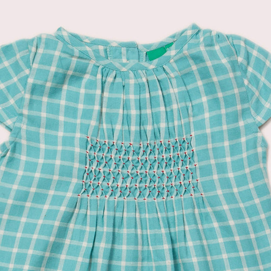 Blue Sky Check Smocked Floaty Dress