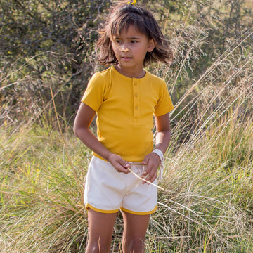 Cream Ribbed Run Around Shorts