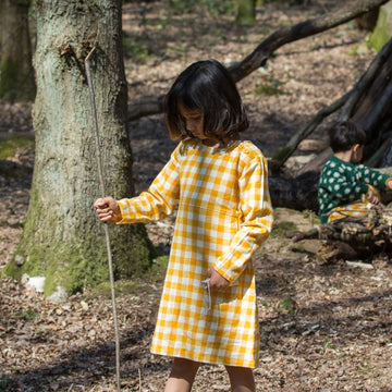 Golden Check Long Sleeve Wrap Dress