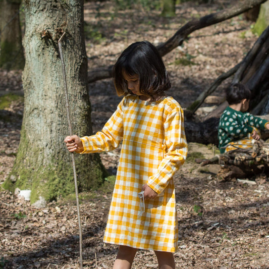 Golden Check Long Sleeve Wrap Dress
