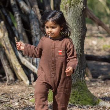 Embroidered Fox Organic Long Sleeve Jumpsuit