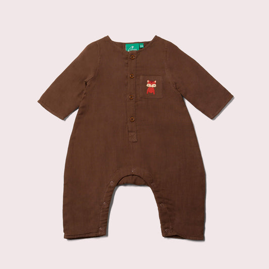 Embroidered Fox Organic Long Sleeve Jumpsuit