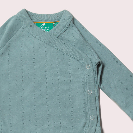 Pointelle Blue Organic Wrapover Bodysuit